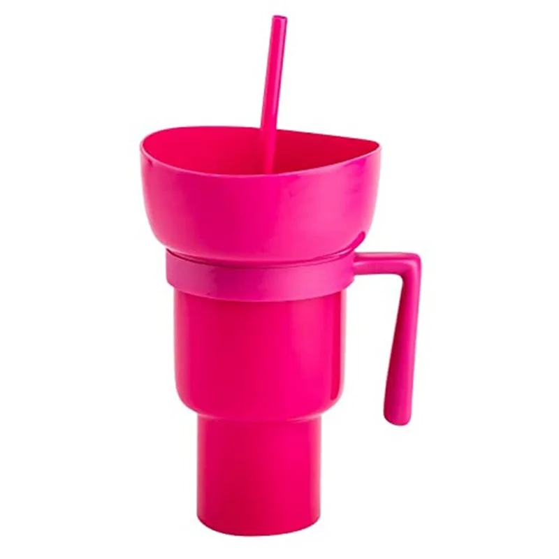 1PC Stadium Tumbler Popcorn Large Cup Snack Cup Multifunctional Cups 1000Ml Pink