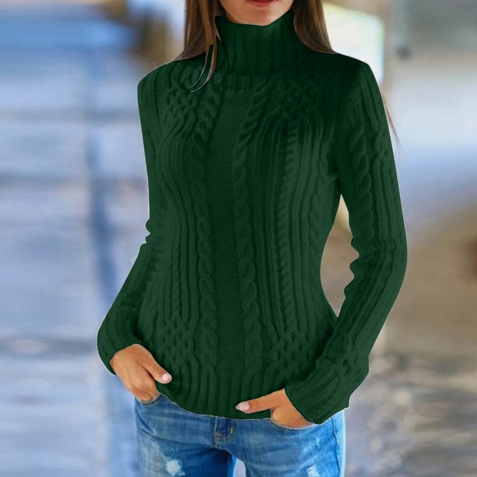 

Solid Color Twist Turtleneck Sweater Women Winter Knitted Wool Knit Bottom Female Long Sleeve Thick Loose Pullover Outerwear