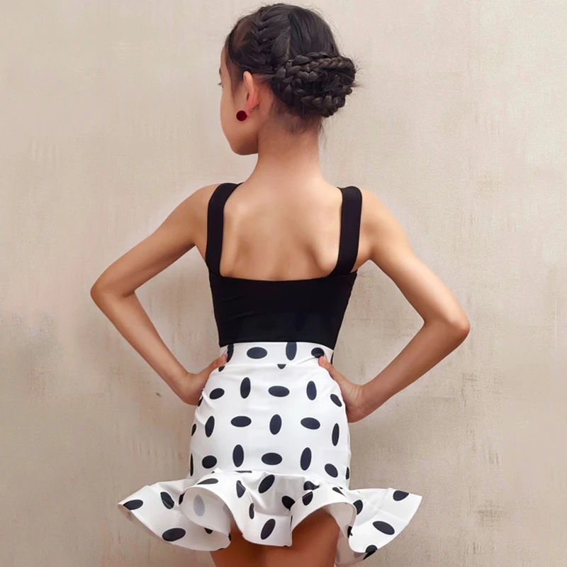 ラテンダンスドレス新しい夏のパフォーマンスダンススーツ女の子ルンバサンバステージ着用水玉フリルスカート子供ダンスウェア