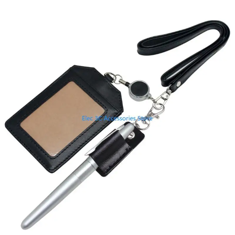 Y51A Portable Lanyard Pen Holder Leather Badge Pencil Holder Leather Pen Holder for Badge Pen Holder Keychain or Neck Lanyard