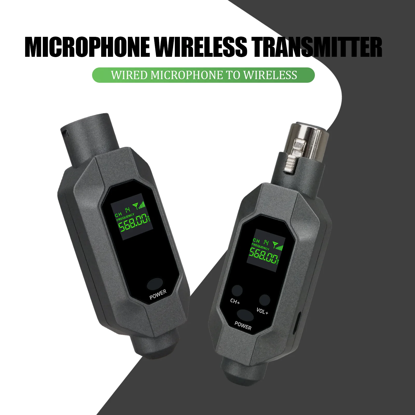 Wireless microphone transmitter receiver plugged into XLR microphone wireless system, suitable for 48V capacitive microphone