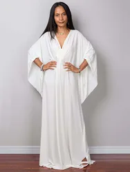 Women Kimono Maxi Beach Dresses Bohemian Caftans Solid Swimsuit Cover Up Woven Decoration Swimwear Beachwear 18 Color