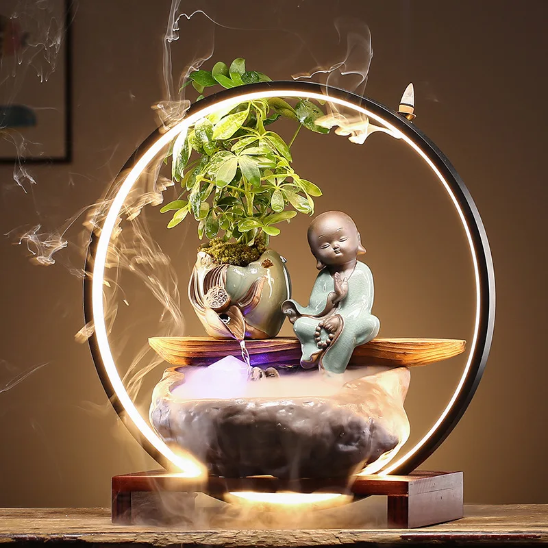 Chinese Zen Style Flowing Fountain Ornament,small Fish Tank,wealth Attraction,feng Shui Wheel,backflow Incense Burner, Home Gift