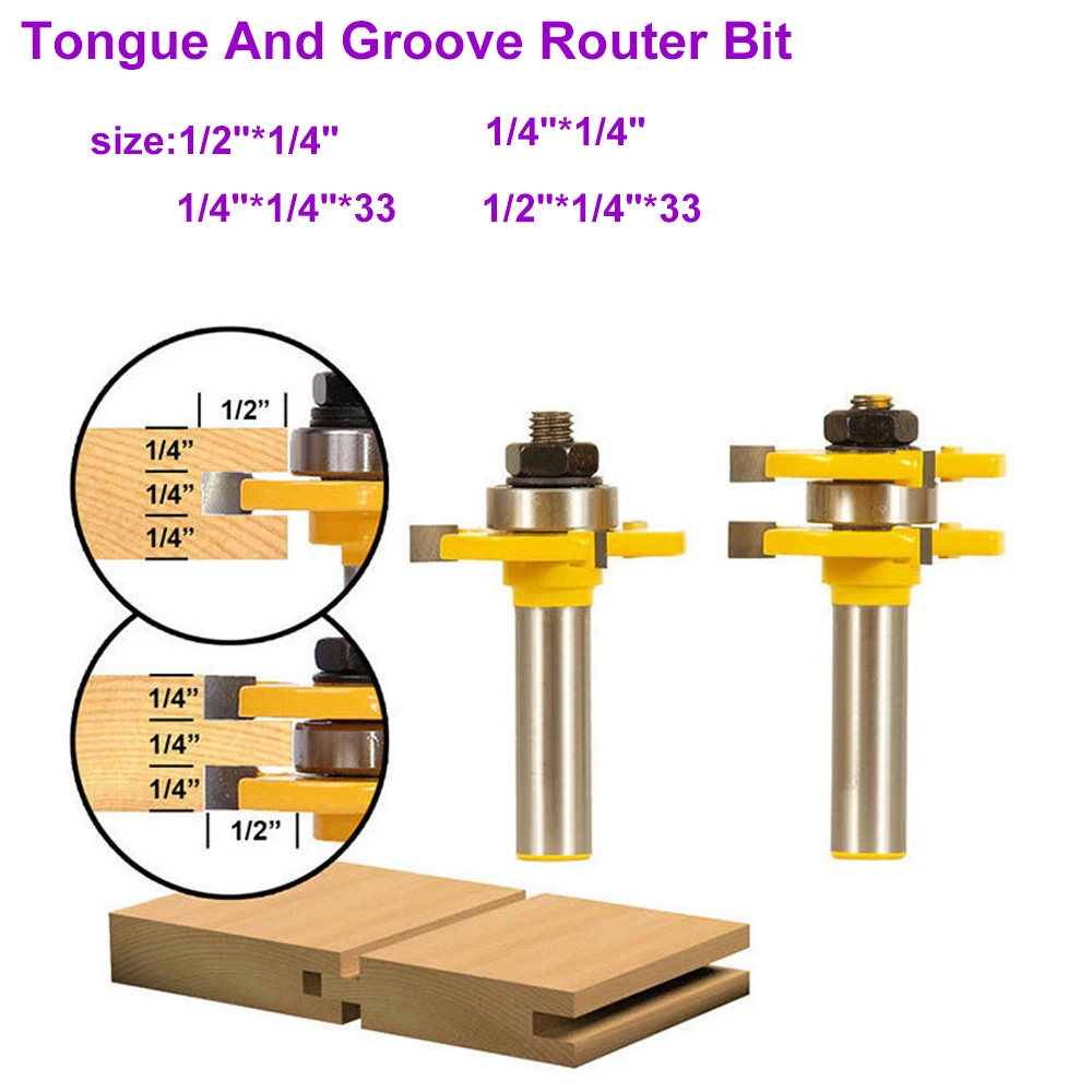 4 Sizes T-shape Shank Tongue Groove Joint Router Bits Carbide T Slot Assemble Milling Cutter for Woodworking Wood Cutting Tools