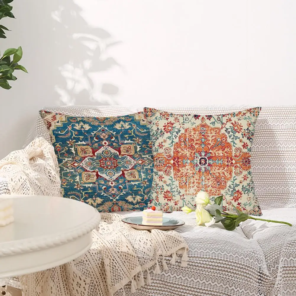 Retro Pillowcase with Zipper High-quality Fabric Pillowcase Boho Style Zipper Throw Pillow Cover for Couch Sofa Bed Decoration