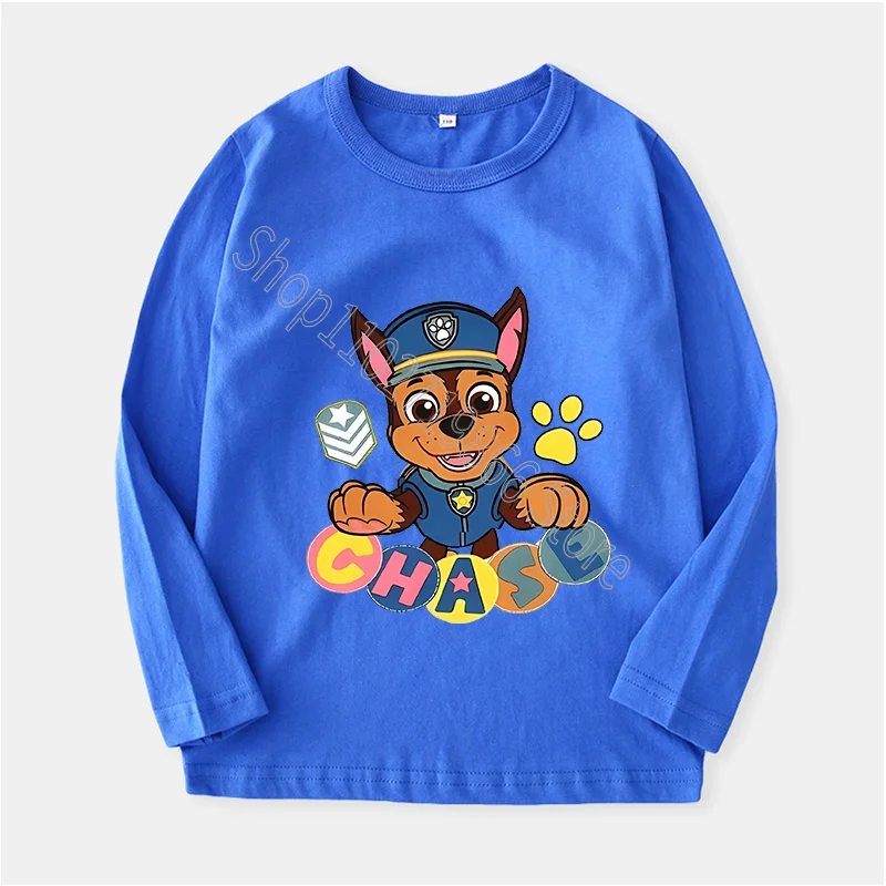 Paw Patrol z długimi rękawami Chase Skye topy Anime postać z kreskówki wzór koszula z nadrukiem ciepły wygodny prezent urodzinowy dla dziecka