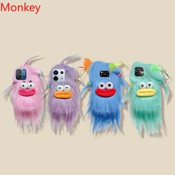 3D Korean Funny Fluffy Plush Monster Case For Xiaomi Poco X6 X5 X4 X3 Pro M6 M5 M4 M3 F3 Redmi 14C Note 8A 7 7A Cute Girl Cover