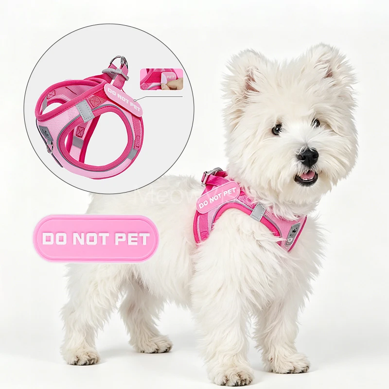 

Soft Air Mesh Puppy Harness Set with DO NOT PET Removable Tag Reflective No Pull Step in Pet Vest for Small Dog Cat Walking