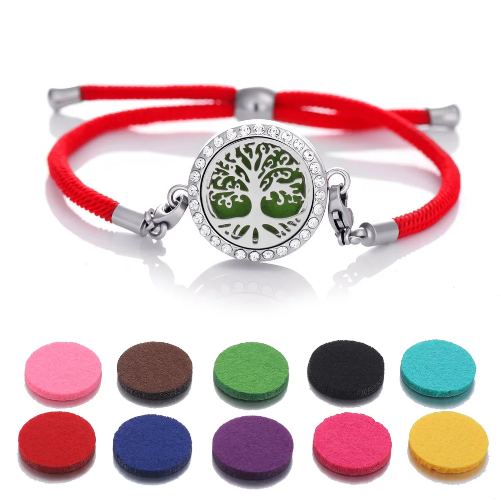 2025New Red Leather Aromatherapy Bracelet Essential Oil Diffuser Rhinestone Perfume Locket Bracelet Women Charm Aroma Jewelry