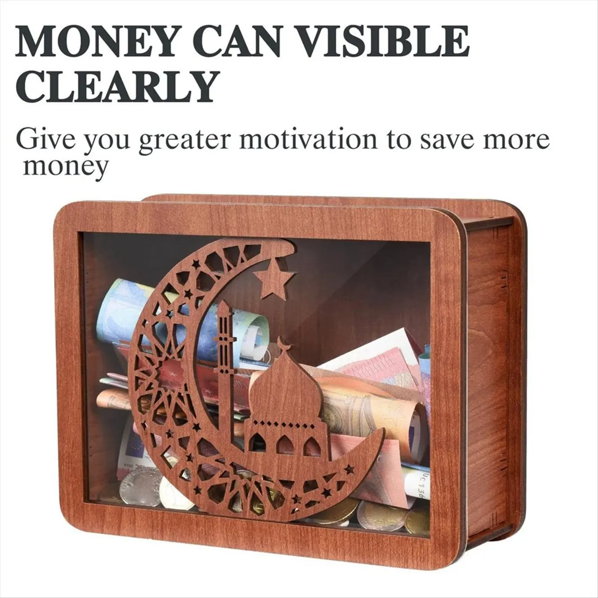 TOP!Wooden Piggy Bank for Adult Kids, Money Box with Counter, Money Saving Tin, Money Box with Counting Target 3000