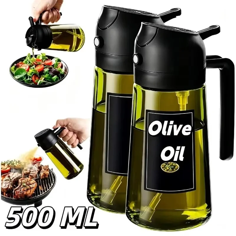 Olive Oil Dispenser Plastic Bottle for Kitchen Gadgets Air Fryer Accessories Olive Oil Sprayer Cooking Light-Blocking Dark Green