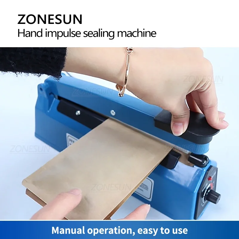 ZONESUN ZS-FS200 Hand Impulse Sealing Machine Seal Plastic films Bag Heating Time Adjustable Small Packaging Sealer Machine