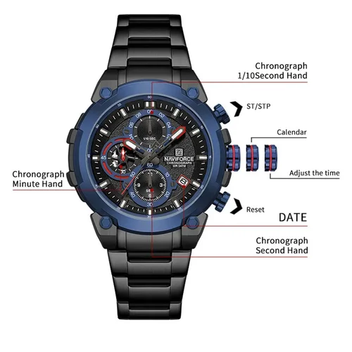 Imagen 2 del producto NAVIFORCF, relojes militares para hombre, reloj de pulsera de lujo, reloj de cuarzo, reloj de moda novedosa para hombre, cronógrafo resistente al agua, reloj Masculino