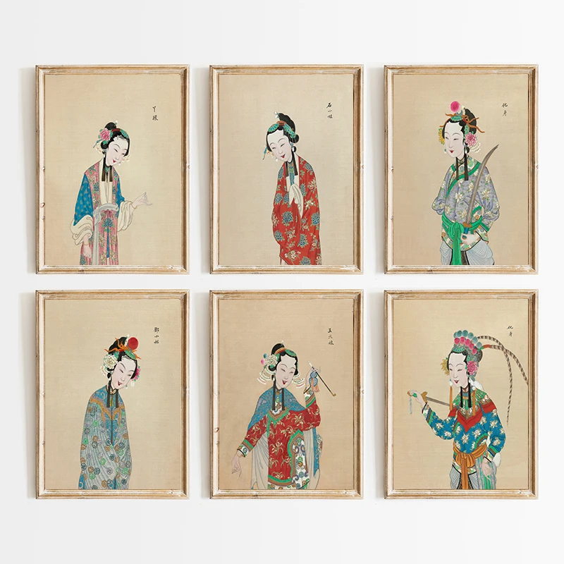 Chinoiserie Peking Opera Ladies Portraits Chinese Art Posters and Prints Canvas Printing Wall Picture for Living Room Home Decor