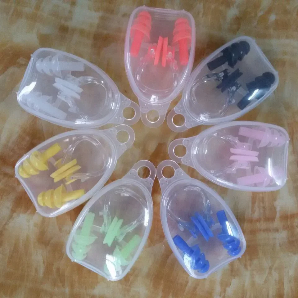 High Quality Waterproof Silicone Ear Plugs Nose Clip Set for Surfing Diving Swimming - Box Packed