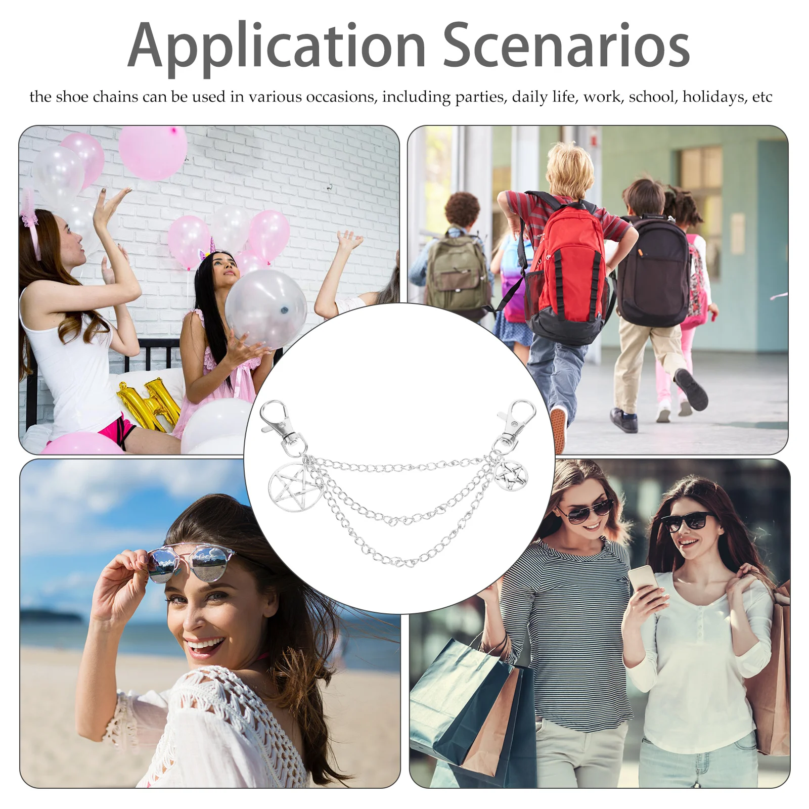 

Metal Shoe Chain Decoration Alloy Clog Chains for Sneakers Boots Stylish Buckle Design Fashionable Star Charm Accessory