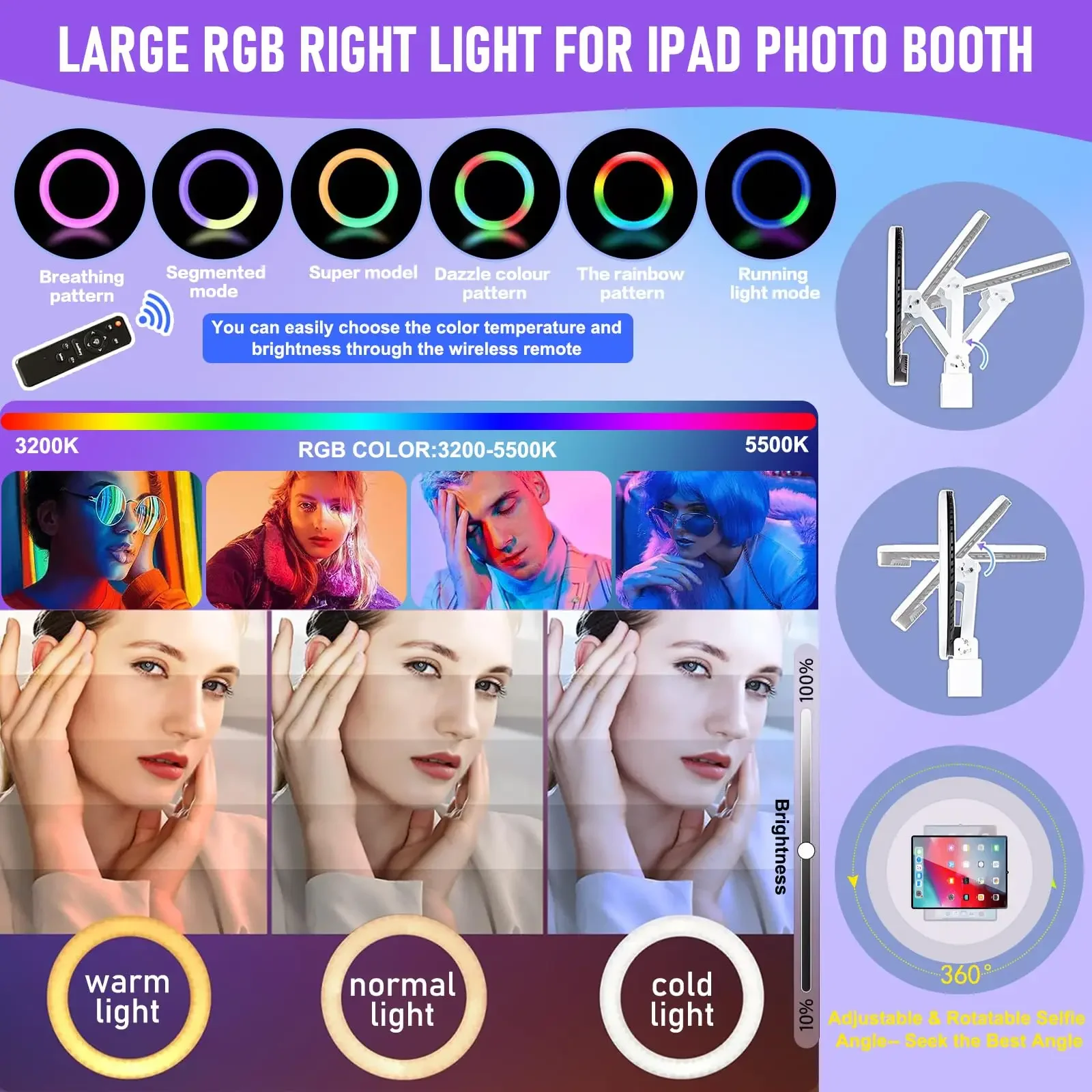 Portable Photo Booth for iPad 10.2/10.9/11/12.9in,Metal Shell Selfie Station photobooth Machine,RGB Ring Light，for Parties