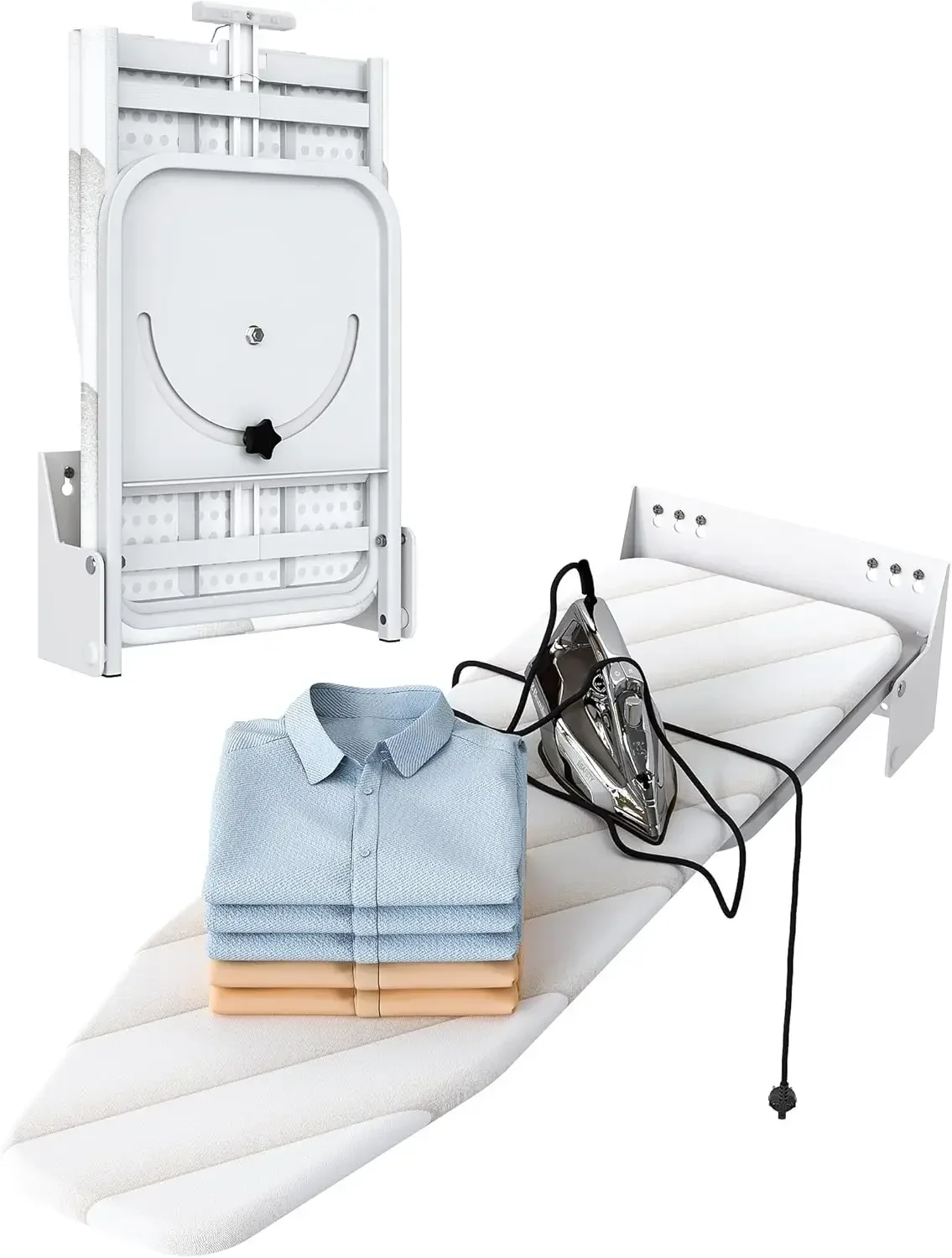

Wall Mounted Ironing Board 37.9" x 11.8" Fold Away 180° Swivel Iron Board with Heat Resistant Cover in Wall Ironing Board Space