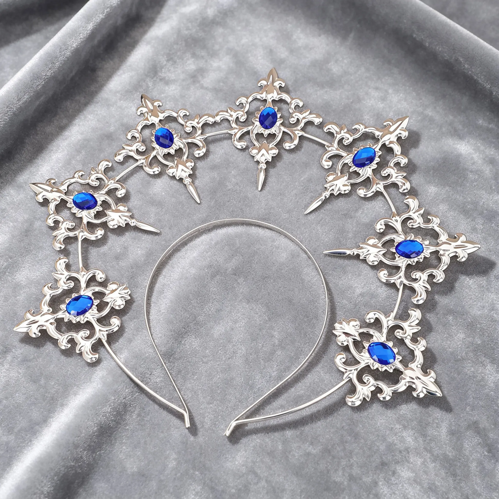 Gotische schwarze Kristall-Halo-Krone für Herren – Königlicher Kopfschmuck im Barock-Stil für Halloween-Cosplay – Detail 15