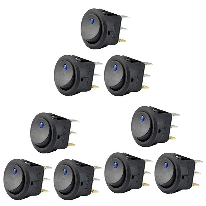 9Pc 12V 20A Rocker Toggle LED Switch Blue Light SPST On-Off Control