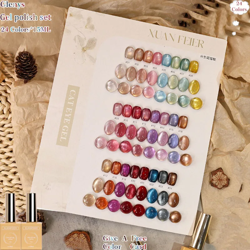 

Glenys 24 color cat's eye nail polish gel popular soaking gel color matching card nail salon varnish art varnish set wholesale