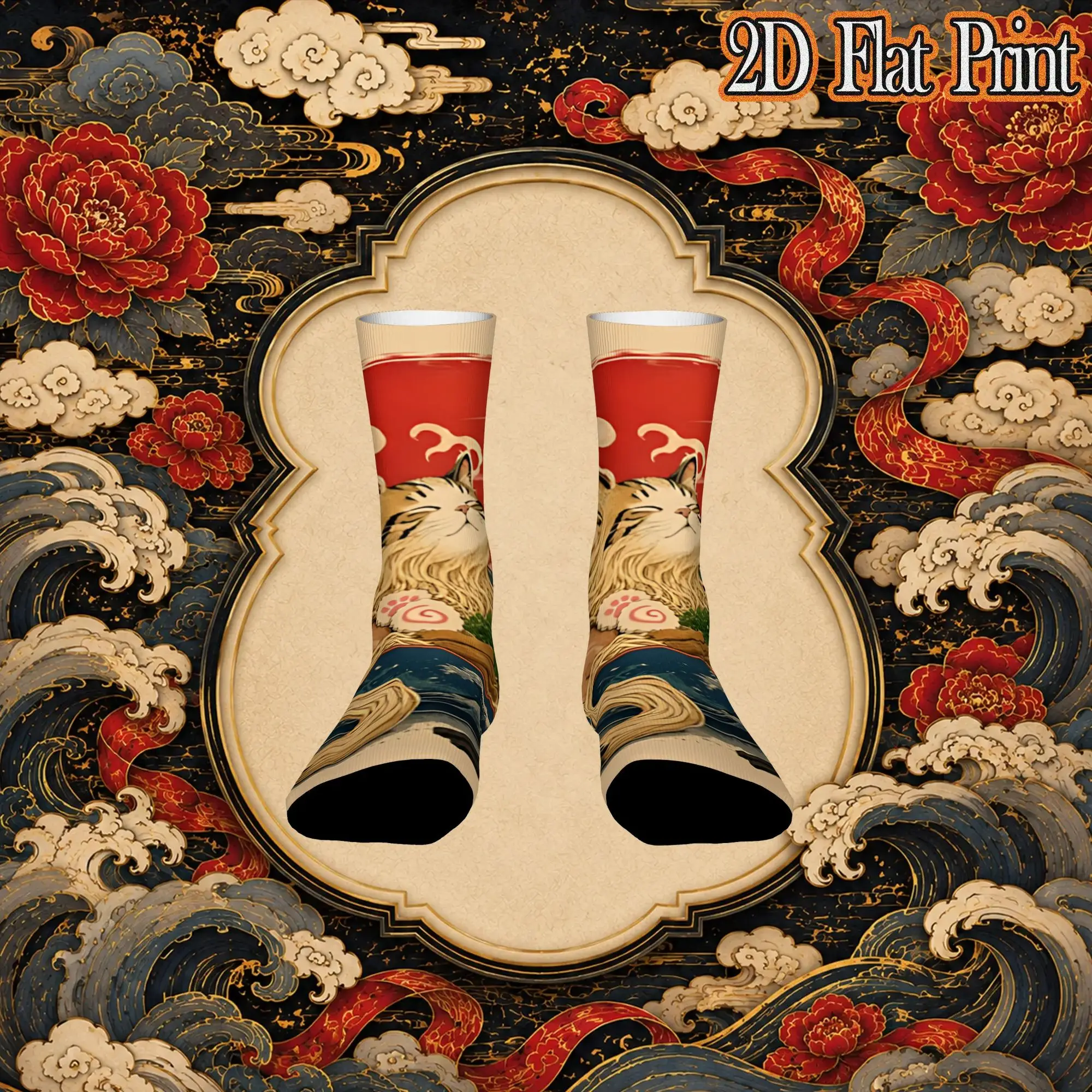 Japanese Ramen Cat Art Print Funny Men's compression Socks Unisex items Crew Sock Cycling socks