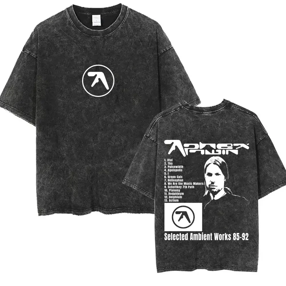 Vintage-T-Shirt mit Aphex-Twin-Grafik, gewaschen, für Damen und Herren, koreanischer Modetrend, kurzärmeliges T-Shirt, lässiges Baumwoll-Retro-T-Shirt für Herren. – Detail 4