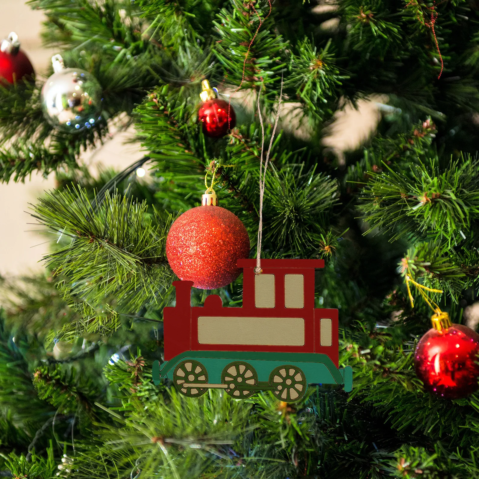 

20pcs Wooden Train Ornament Diy Christmas Tree Decor Rustic Locomotive Cutouts Holiday Hanging Crafts Unfinished Wood Pendants