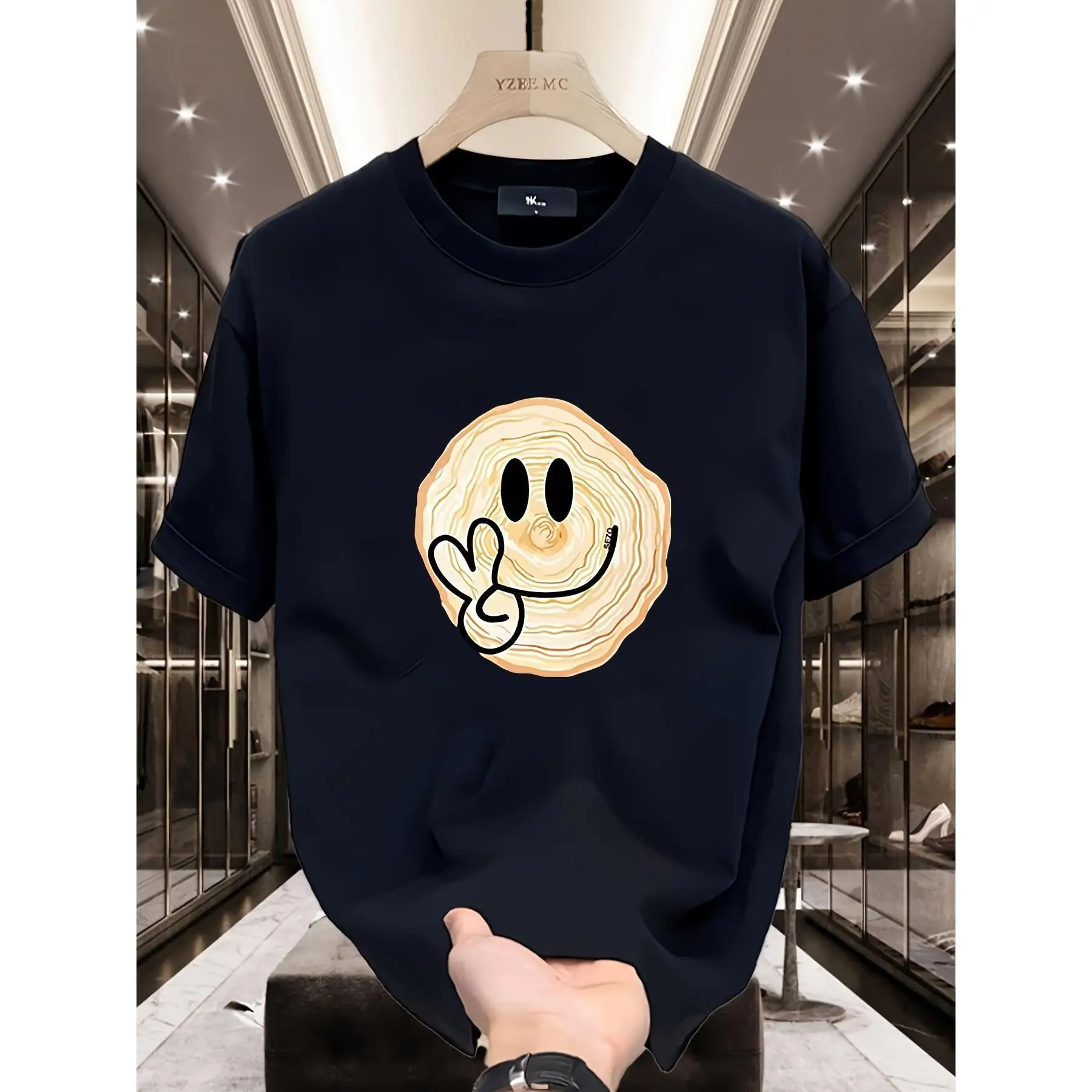 

Funny T-shirt Men Women Unisex Smiley Face Emoji Graphic Tee Casual Short Sleeve Peace Sign Print Top