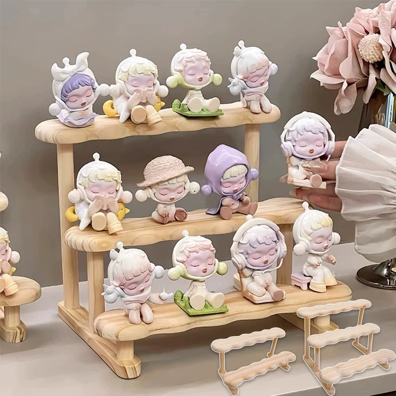Wooden Display Shelf Riser Shelf Figure Display Cabinet Cute Dolls Storage Box Makeup Organizer for Perfume
