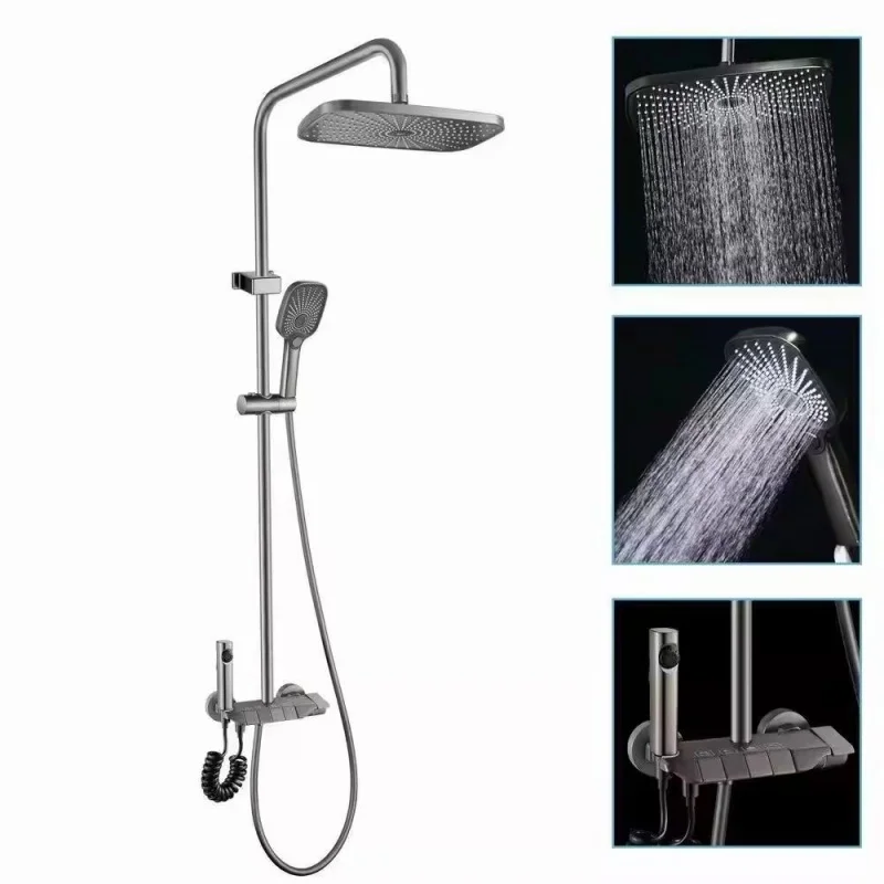 ชุดฝักบัวเรนชาวเวอร์แบบติดผนัง 4 ฟังก์ชั่น รุ่นยอดนิยม พร้อมหัวฝักบัวทรงสี่เหลี่ยมและหัวฉีดแบบมือถือ