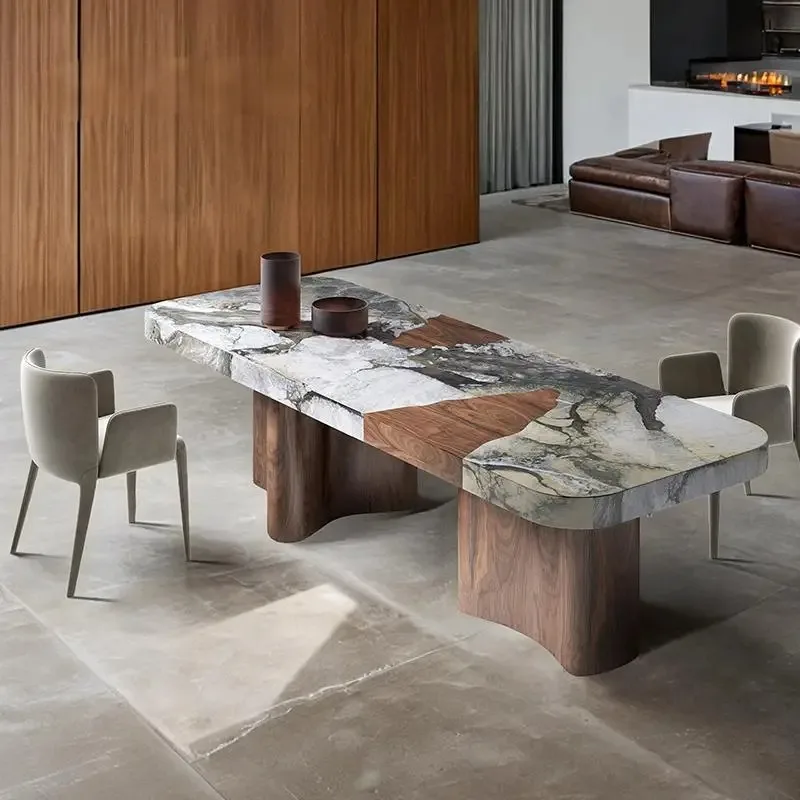 Any Size Custom Top ENF Eco Friendly Natural Marble Dining Table High Load Bearing Scratch Multiple Stone Dining Furniture