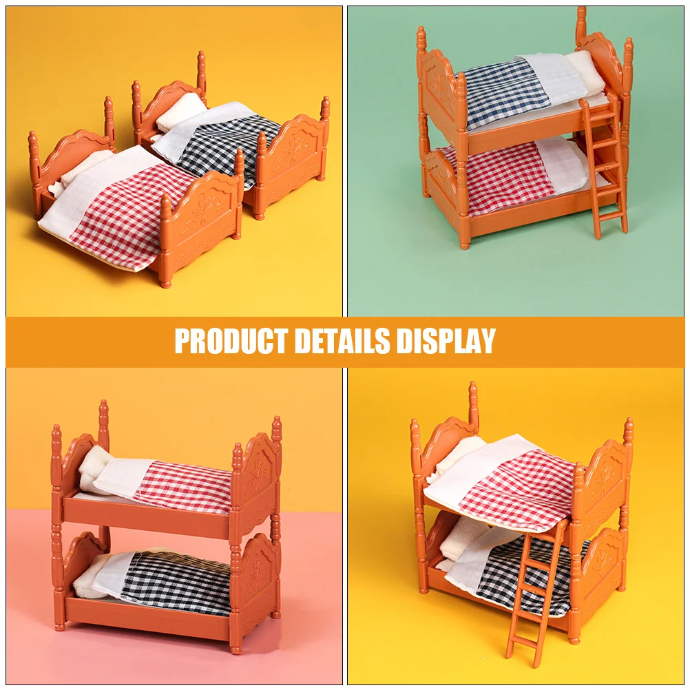 

2Sets Mini House Bunk Bed Handy Furniture Miniature Bedroom Scene Layout Decorative Dollhouse Accessory House Furniture