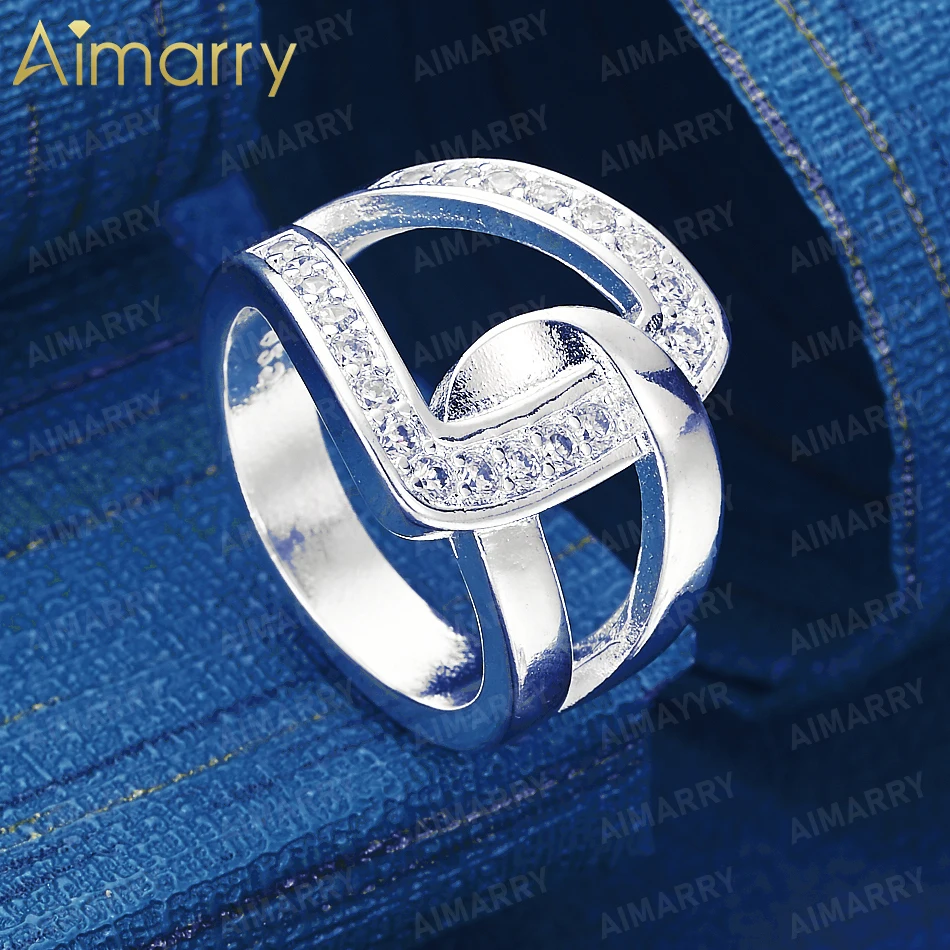 925 Sterling Silver 7-10# Geometric Winding Ring Buckle Set with AAA Zircon Ring Women's Gift High-quality Fashion Jewelry