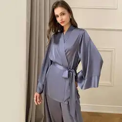 Pijamas de manga larga para mujer, ropa de casa de gasa de satén de seda de hielo francesa, traje fino, novedad de primavera y verano, 2022, 2702