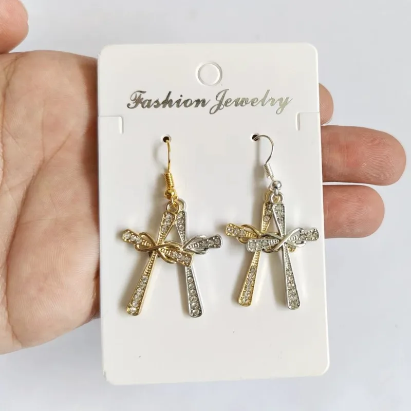 NEW hot popular contrasting double-layer cross earrings for women's parties and holiday gifts