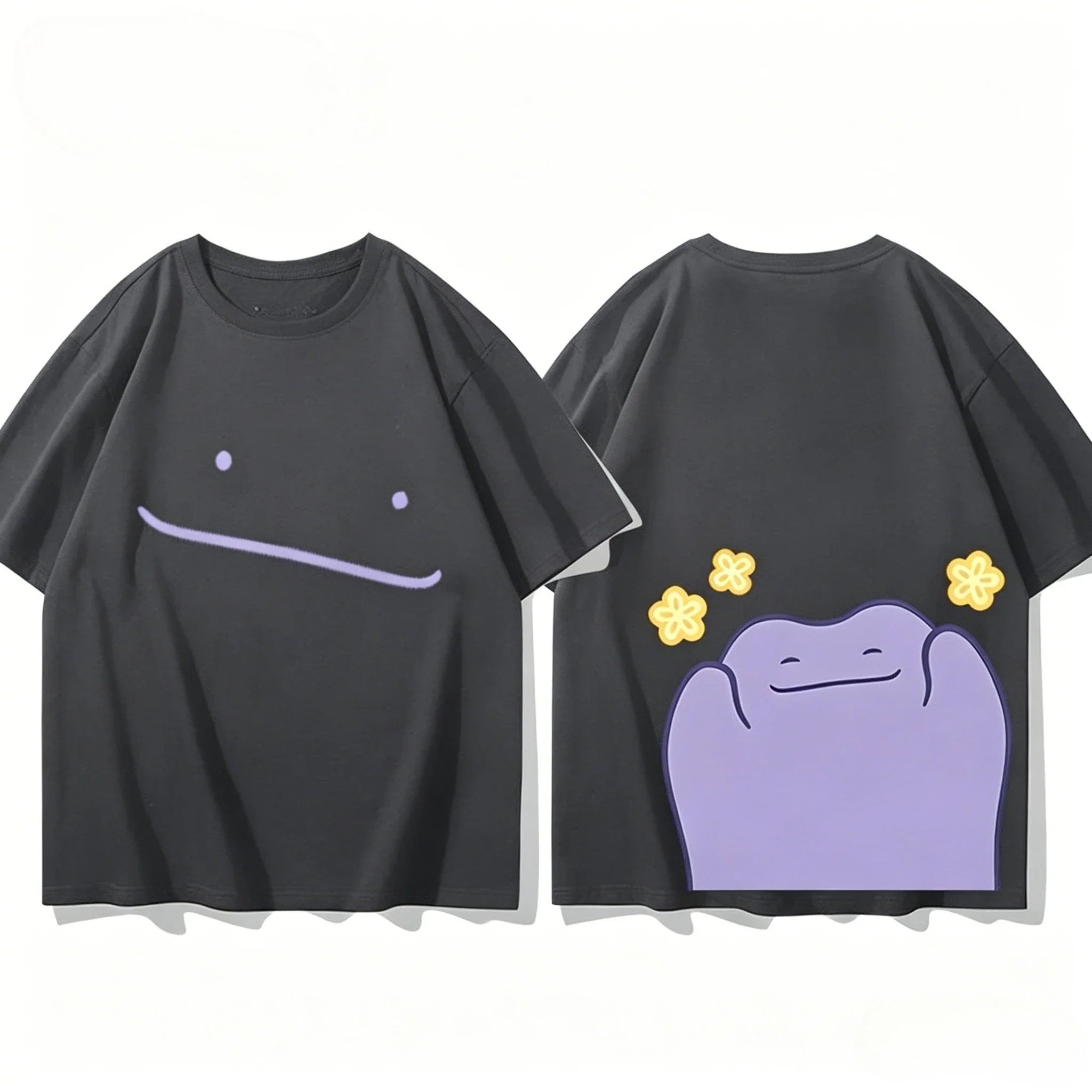 Herren-T-Shirts mit süßem lila Frosch-Motiv, Druck vorne und hinten, lockerer O-Ausschnitt, lässige Sommer-Kurzarm-T-Shirts – Detail 9