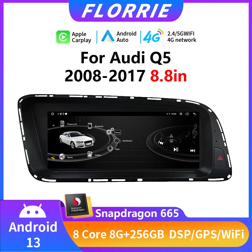 

8.8inch Android Auto For Audi Q5 2008-2017 LHD Android 13 Car Radio Multimedia Wireless CarPlay GPS Navi 2din Head Unit Stereo