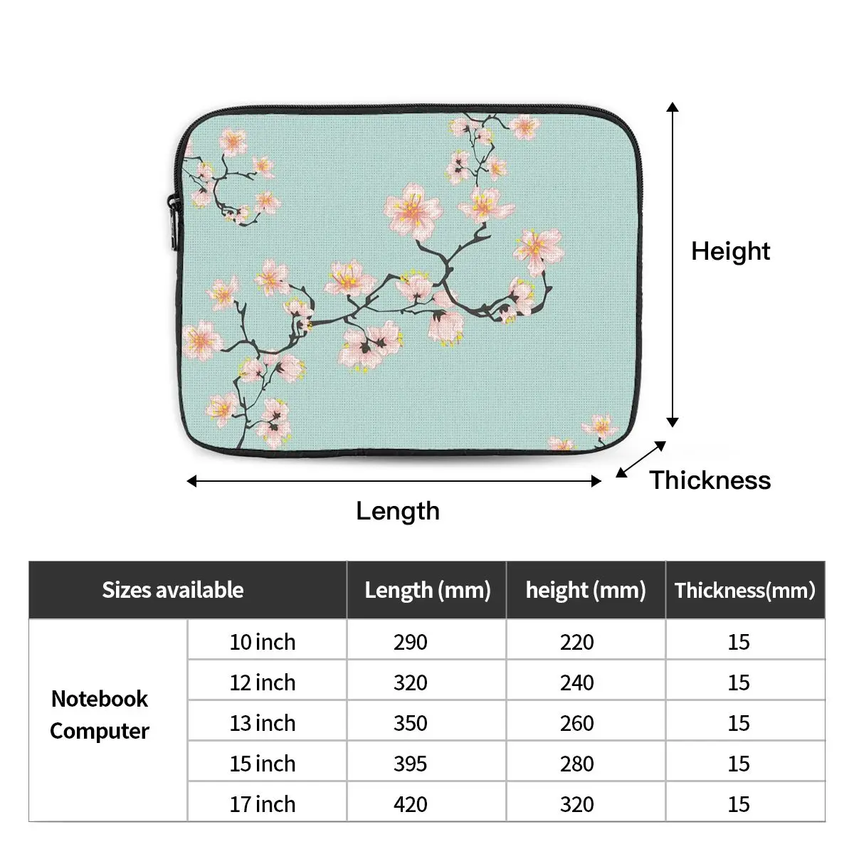 Sakura Cherry Blossom Japanese Flowers  Case Pouch 10 12 13 15 17 Inch Notebook Sleeve Cover Bag Tablet Shockproof Case Bag