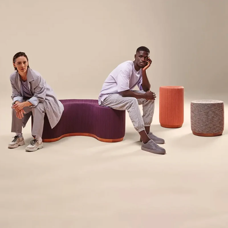 

Modern fabric wooden ottoman villa home living room can be combined with round cushion ottoman casual creative stool