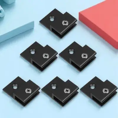 

6Pcs Glass Fixing Clips Aluminum Alloy Black Wall Mounted Mirror Clips for Frameless Mirror Shower Glass Clamp H-Type Clamps
