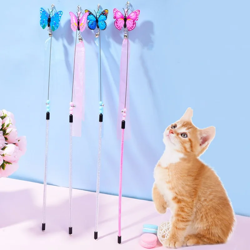 Cat Toy Butterfly Cat Toys Interactive Long Handle Cats Sticksbutterfly Tassel Toys for Cats Scratching Kitten toy Pet Products