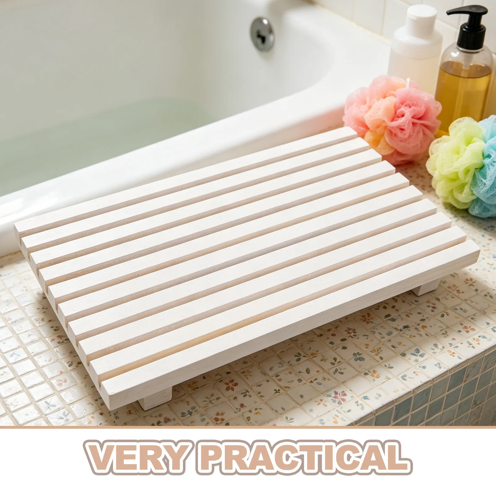 Bathroom Sink Soap Tray Wooden Riser Stand White Wood Pedestal Kitchen Accessories Soap Dispenser Holder Bathroom Counter view 3