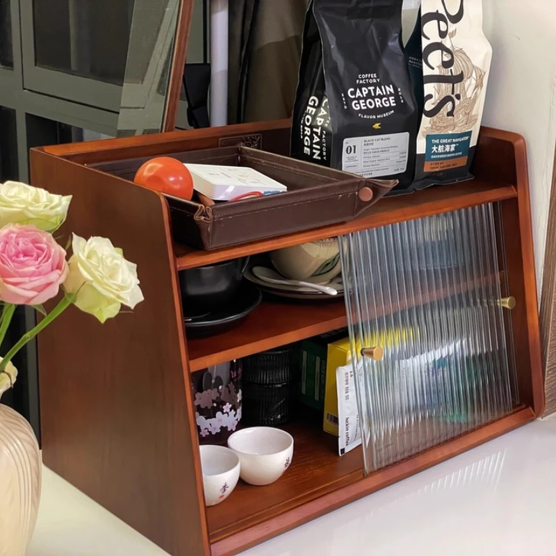 

Настольный органайзер из цельного дерева, многоуровневая настольная витрина, компактный шкаф для хранения кружек и очков, пылезащитный держатель для чашек