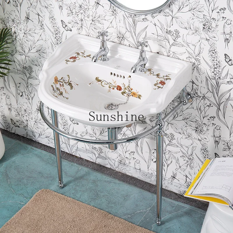 YFrench retro copper bracket basin high-end custom arc ceramic wash basin