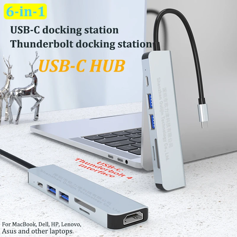 

USB-C HUB Thunderbolt dock with HDMI 4K 30HZ PD SD TF card reader Mobile Phone Tablet Laptop Accessories for MacBook Air Pro Mac