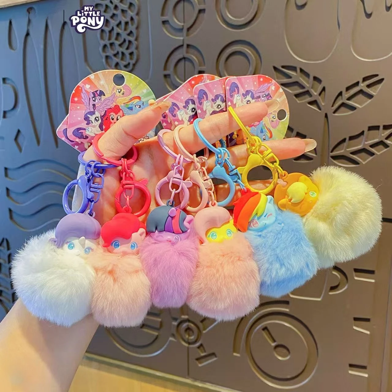Kawaii My Little Pony Plush Keychain Pinkie Pie Plush Ball Keychain Cartoon Twilight Rainbow Applejack Rarity Action Figure Toy