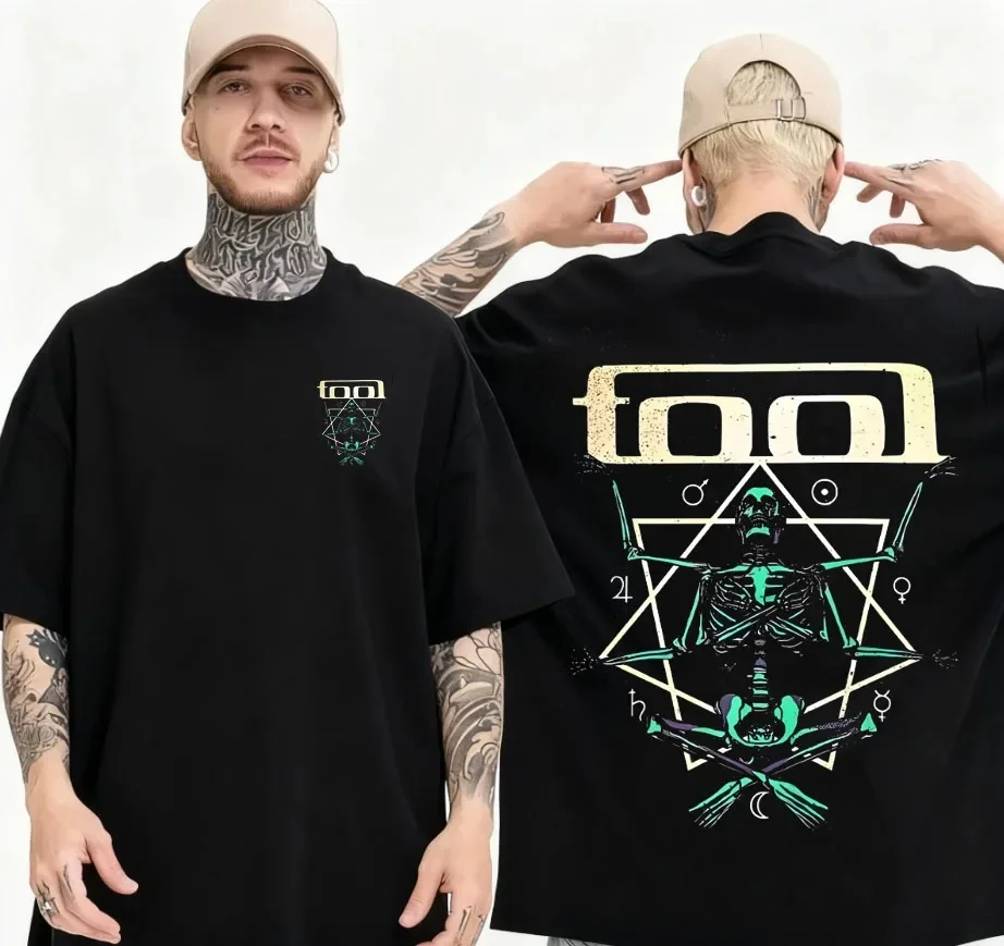 2026 Vintage Rock Skeleton Oversized T-Shirt Kids Adults Gothic Dark Skull Print Loose Short Sleeve Casual Street Tee