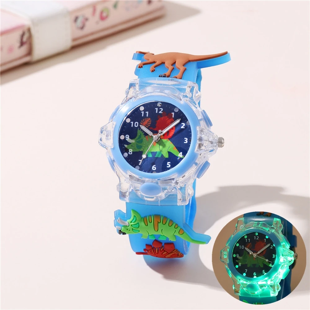 Relógio infantil de quartzo estilo dinossauro luminoso LED