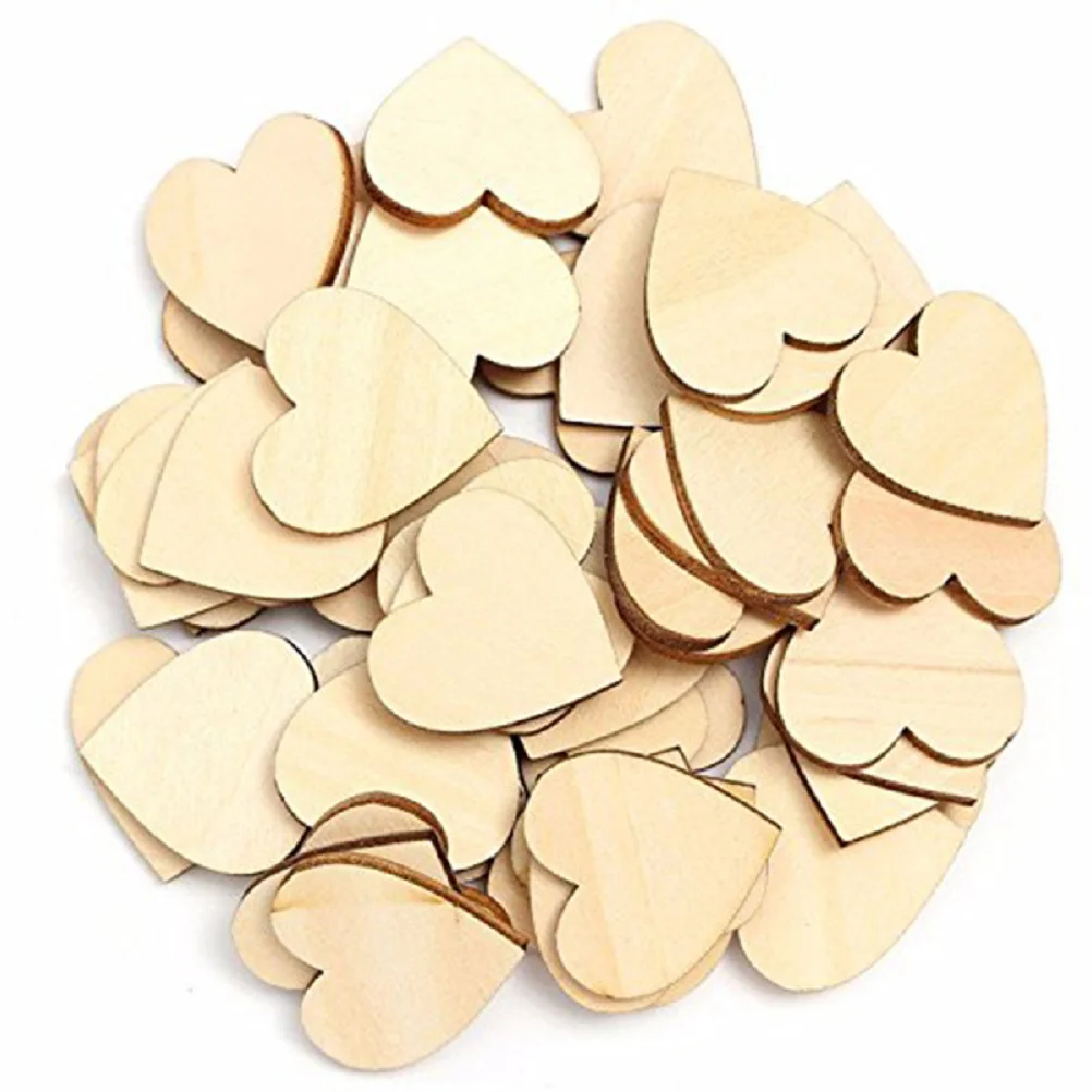 50 Pcs Decor DIY Crafts Embellishments Unpainted Natural Birch Tree Wedding Heart Wood Slices Bamboo Christmas Ornaments